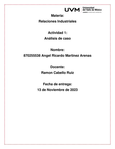 A 1 ARMA Actividad 1 Materia Relaciones Industriales Actividad 1