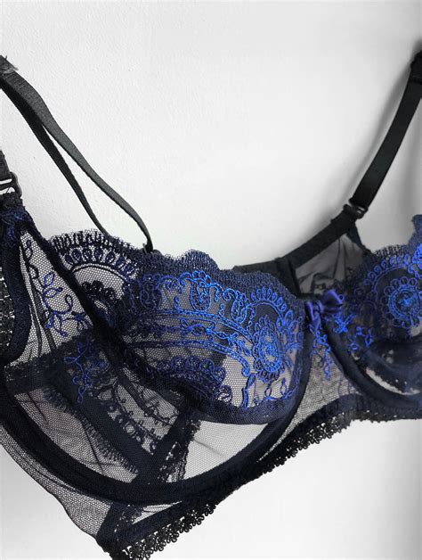 Blue Lingerie Set Blue Lace Bra Sexy Lingerie Set See Through Lingerie Sheer Bra Sheer Lingerie