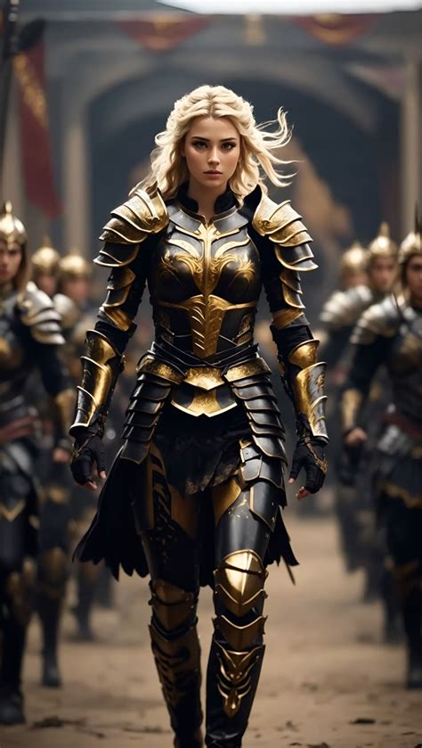 gleaming valor resolute blond warrior steps  warrior woman