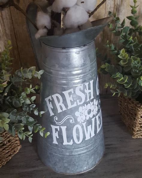 Galvanized Decor Farmhouse Decor Galvanized Pitcher Cottage Etsy Galvanized Decor Farmhouse