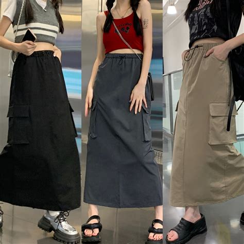 Jual XIAOZHAINV Korean Style Cargo Skirt Casual Panjang Kekinian