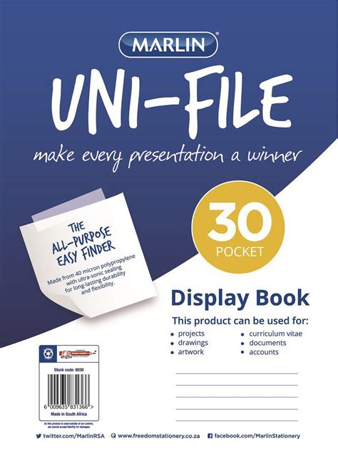 MARLIN Uni File Display Book Flip Files A4 Arena Stationery Supplies