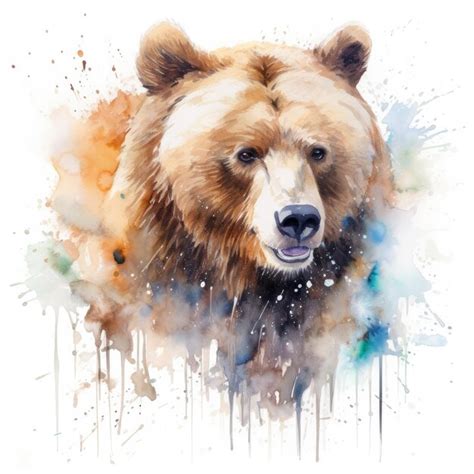 Premium AI Image Watercolor Painting Of Brown Bear