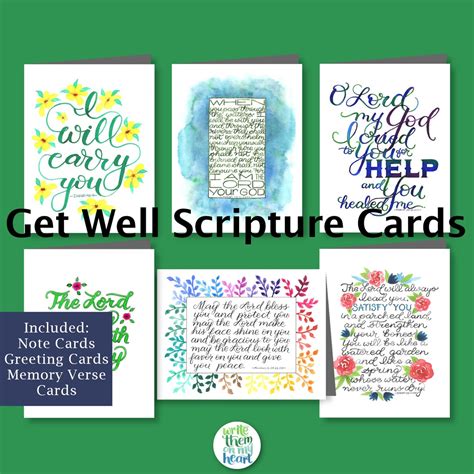 Get Well Scripture Cards 6 Printable Bible Verse Get Well Cards 5x7 Bible Greeting Cards And