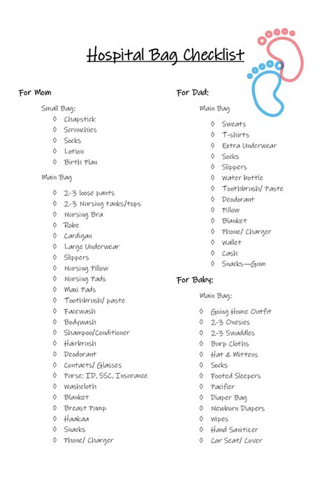 Hospital Bag Checklist Mom Dad And Baby Hospital Bag Checklist