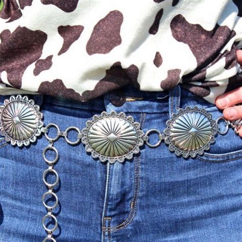 Western Oval Concho Chain Belt With Floral Design Etsy