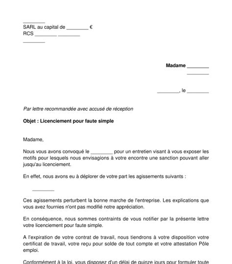 Lettre De Notification De Licenciement Doc Pdf Page Sur Hot Sex