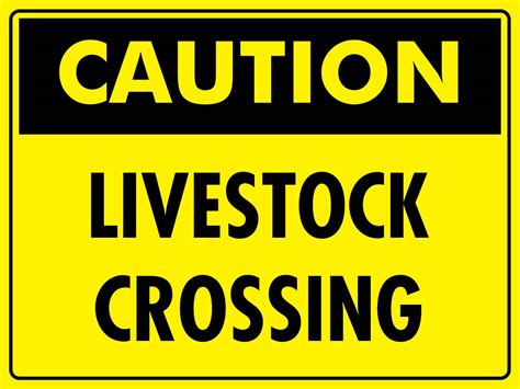 Caution Livestock Crossing Bright Yellow Sign New Signs