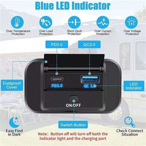 Car PD Type C USB Port Fast Charger DC Socket Power Outlet Panel Charge