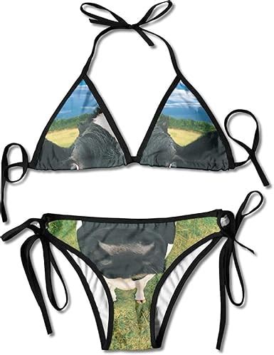 Amazon Cute Cows Standing Bikini Women S Summer Swimwear Triangle Top Bikinis Swimsuit Sexy