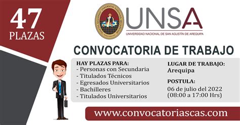 CONVOCATORIA UNIVERSIDAD SAN AGUSTIN AREQUIPA UNSA CAS 47 Plazas