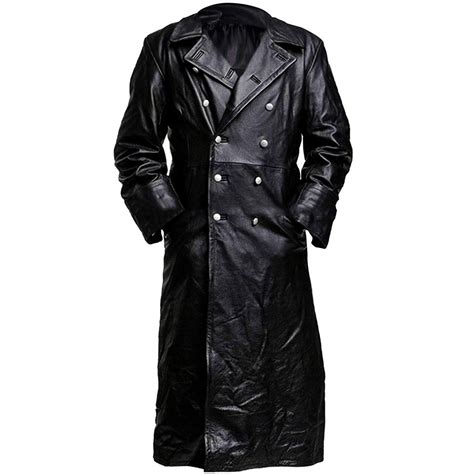 German Classic Officer Ww2 Military Uniform Black Leather Trench Coat