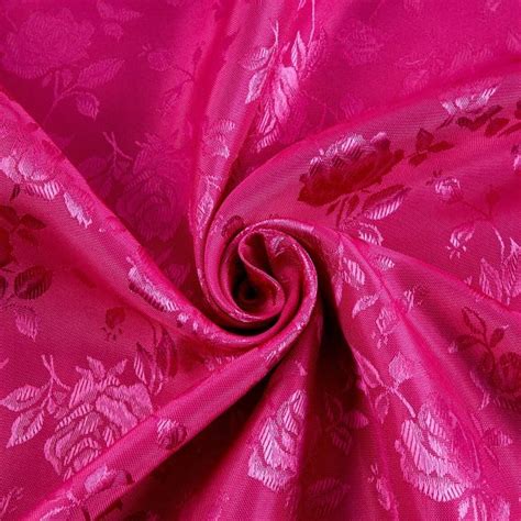 Fuchsia Jacquard Satin Fabric Per Yard Polyester Jacquard