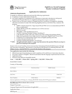 Fillable Online Uwinnipeg ESLTCP Application For Admission Form Doc