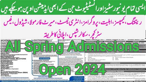 All Open Admissions Spring In February March 2024 In Pakistan