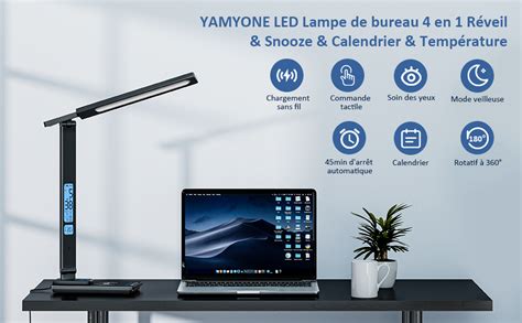 Yamyone Lampe De Bureau Led Avec Chargeur Sans Fil Port Usb Lampe De