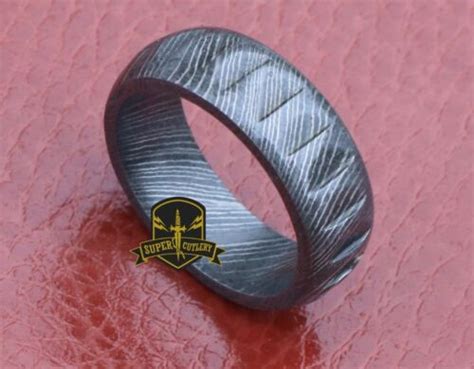 Handmade Track Mark Full Damascus Steel Men S Wedding Engagement Band