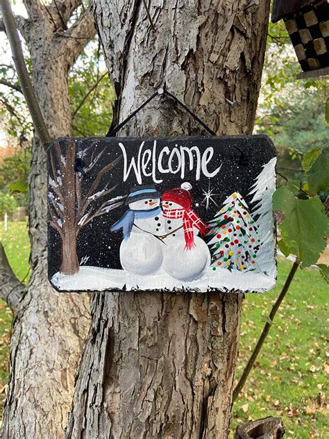 Painted Winter Snowman Welcome Sign Porch Decor Painted Etsy