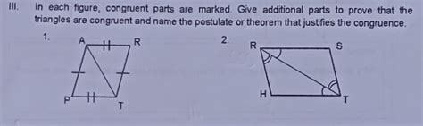 Solved 11 In Each Figure Congruent Parts Are Marked Give Additional