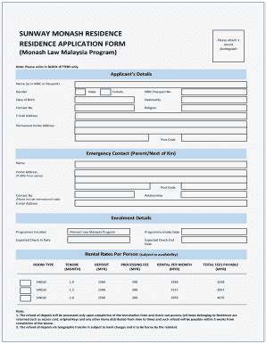 Sunway Monash Residence Fill Online Printable Fillable Blank