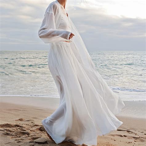 Flowy Long Cadigan Sheer Robe 3pcs White Dress Double Layer Etsy