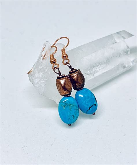 Blue Magnesite Copper Chunk Earrings Blue Stone Jewelry Etsy