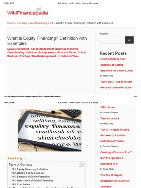 Equity Financing - Definition - Examples - Source of Equity Financing | PDF | Equity (Finance ...