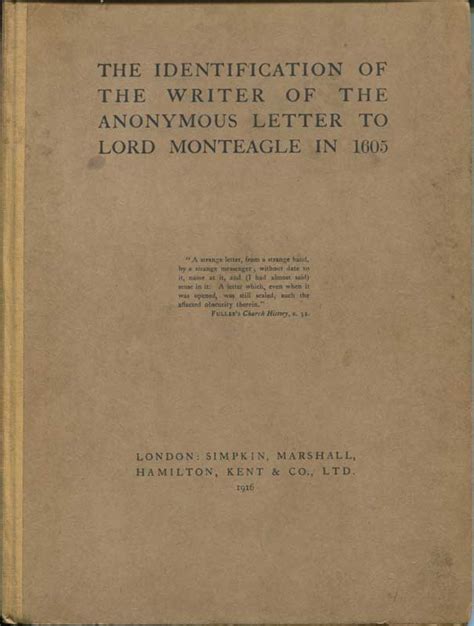 The Identification Of The Writer Of The Anonymous Letter To Lord