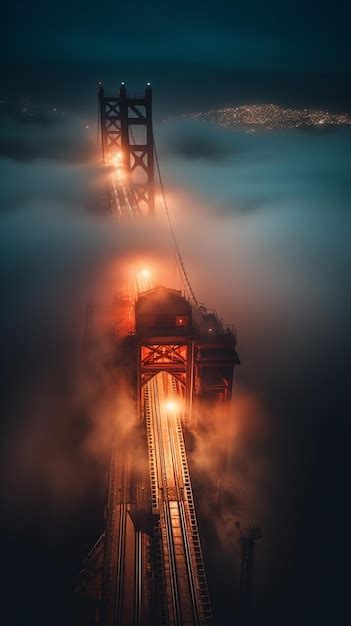 Un Puente En La Niebla Con Las Luces Encendidas Foto Premium