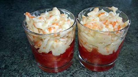 VERRINE DE TOMATES ET RÂPÉ DE SURIMI MAYONNAISE Un vrai délice