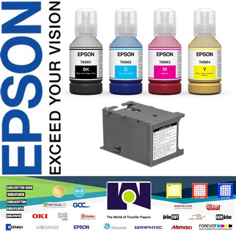 Epson F170 Sublimation Inks 4 Color Set And Maintenance Tank Box