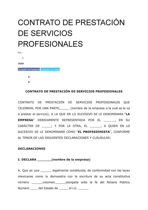 Contrato De Servicios Profesional Es Ejemplo