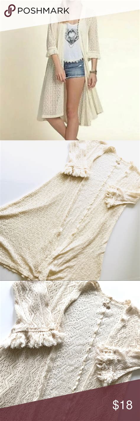 Hollister White Lace Frayed Sleeve Duster Cardigan Clothes Design