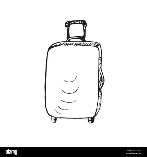 Suitcase bag with handle, isolated hand drawn black and white outline ...