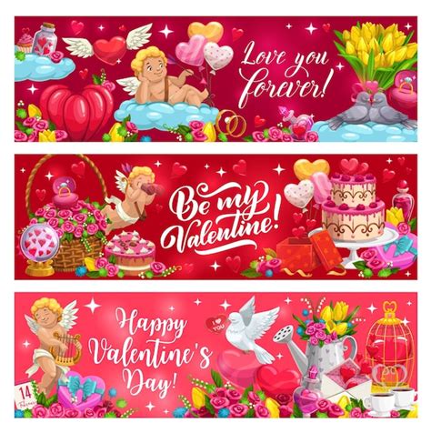 Premium Vector Valentines Day Cupids With Hearts Ts Flowers