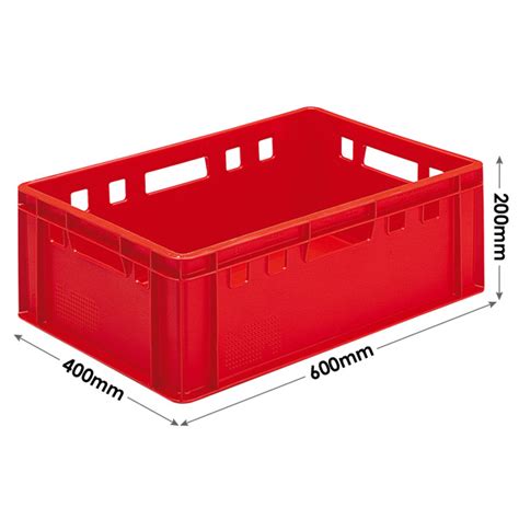 Bk E2red Plastic Meat Crate 600 X 400 X 200mm Red Stacking Container