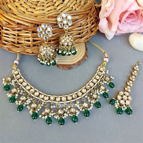 Katrina Kundan Jewellery Set Green FashionCrab