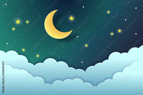 night sky with stars and moon. paper art style. Dreamy background with ...