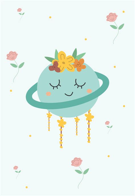 Cute Earth and Bohemian Flowers Phone Wallpaper Vector Illustration ...