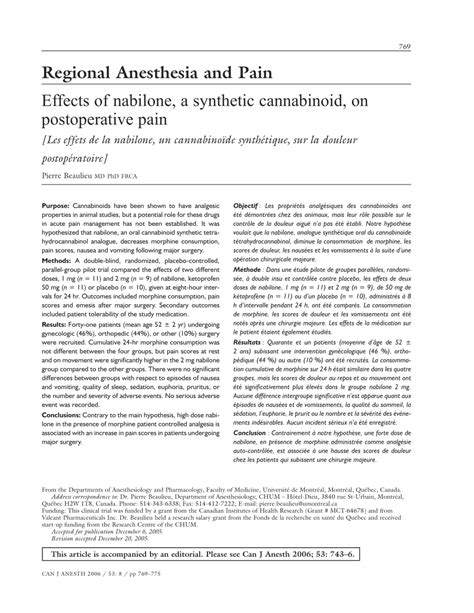 (PDF) Effects of nabilone, a synthetic cannabinoid, on postoperative pain