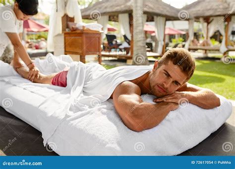 Spa for Man. Happy Male Relaxing Outdoors at Day Spa. Stock Photo ...