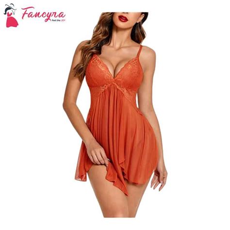 Fancyra Womens Sleepwear Nightgown Full Lace Sling Dress Sexy Babydoll Lingerie With G String