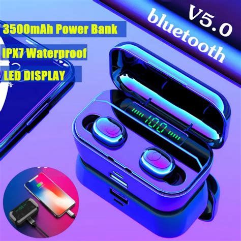 3500 мАч ЖК-TWS беспроводные наушники Bluetooth 8D стерео HiFi ...