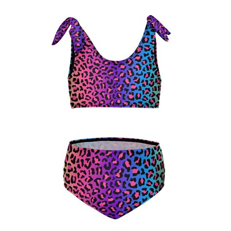 A Colorful Leopard Print Girl S Piece Bikini Set Beach Sport Swimsuit Swimwear Y Cm