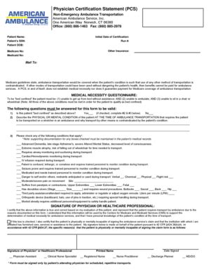 Fillable Online Physician Certification Statement Pcs Non Emergency