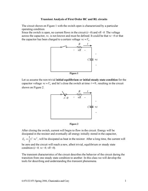 Transient 1 Rl Rc Transient Analysis Of First Order Rc And Rl Circuits The Circuit Shown On