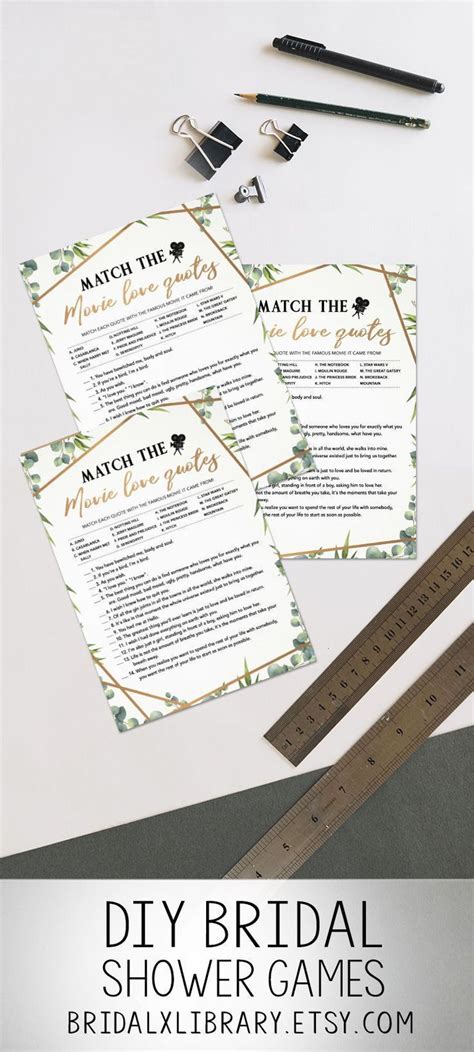 Match The Movie Love Quote Bridal Shower Games Printables Bridal