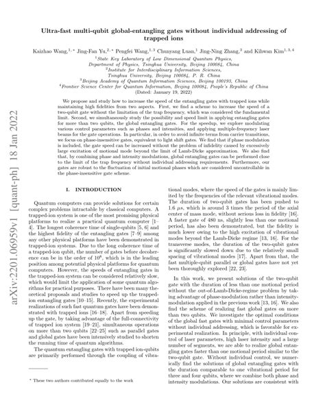 PDF Ultra Fast Multi Qubit Global Entangling Gates Without Individual