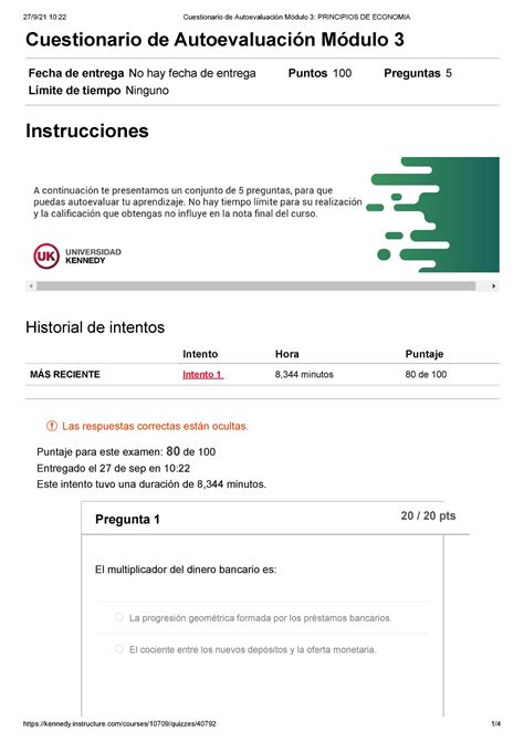 Cuestionario De Autoevaluaci N M Dulo Principios De Economia