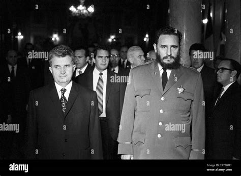 Romanian President Nicolae Ceausescu Left And Cuban Leader Fidel